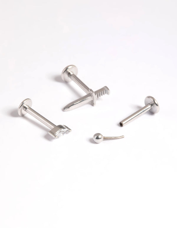 Platinum Plated Titanium Threadless Dagger Flat Back Pack