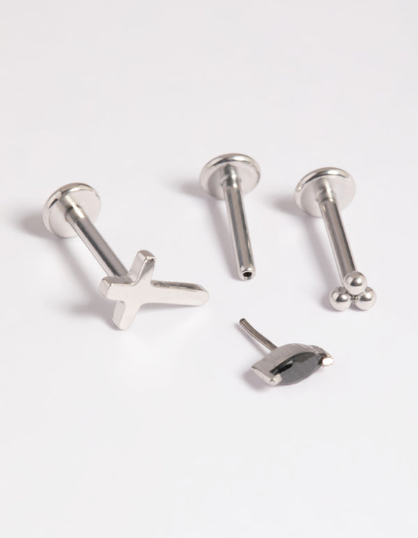 Platinum Plated Titanium Threadless Cross Flat Back Pack