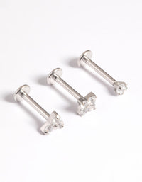 Platinum Plated Titanium Threadless Cubic Zirconia Geometric Flat Back Pack - link has visual effect only