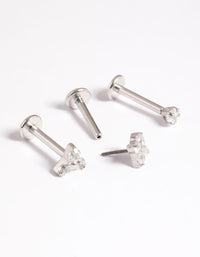 Platinum Plated Titanium Threadless Cubic Zirconia Geometric Flat Back Pack - link has visual effect only