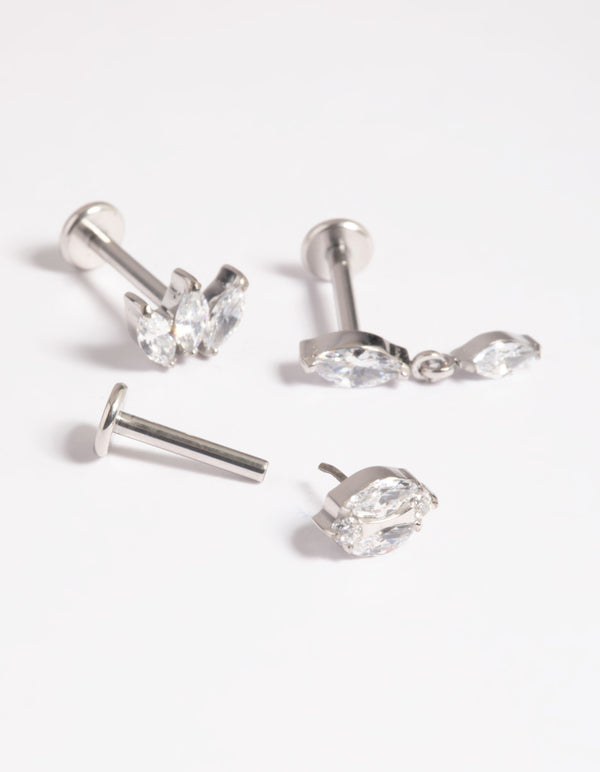 Platinum Plated Titanium Threadless Crystal Marquise Flat Back Pack