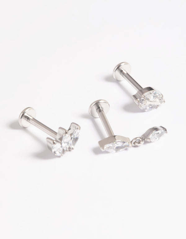 Platinum Plated Titanium Threadless Crystal Marquise Flat Back Pack