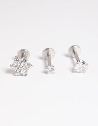Platinum Plated Titanium Threadless Cubic Zirconia Flower Flat Back Pack - link has visual effect only