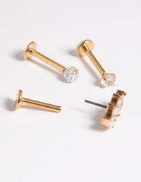 Gold Plated Titanium Threadless Pave Flat Back Pack - link has visual effect only