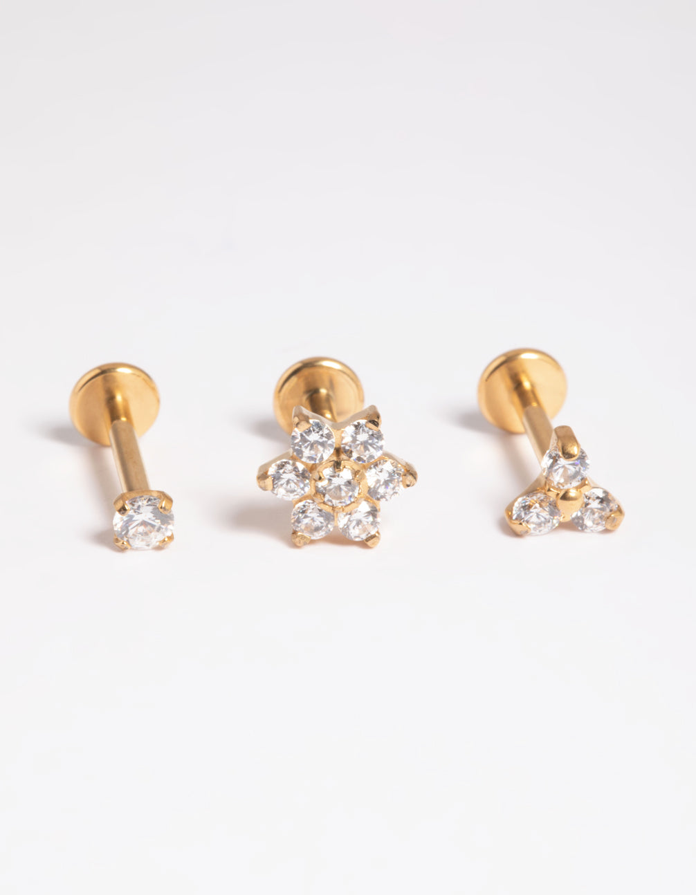 Gold Plated Titanium Threadless Cubic Zirconia Flower Flat Back Pack