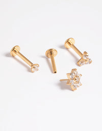 Gold Plated Titanium Threadless Cubic Zirconia Flower Flat Back Pack - link has visual effect only