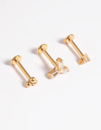 Gold Plated Titanium Threadless Cubic Zirconia Fan Flat Back Pack - link has visual effect only