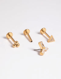 Gold Plated Titanium Threadless Cubic Zirconia Fan Flat Back Pack - link has visual effect only