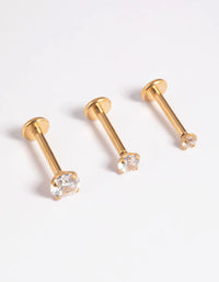 Gold Plated Titanium Threadless Cubic Zirconia Flat Back Pack - link has visual effect only