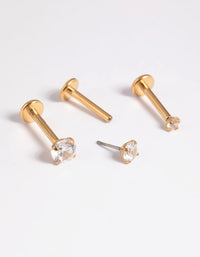 Gold Plated Titanium Threadless Cubic Zirconia Flat Back Pack - link has visual effect only