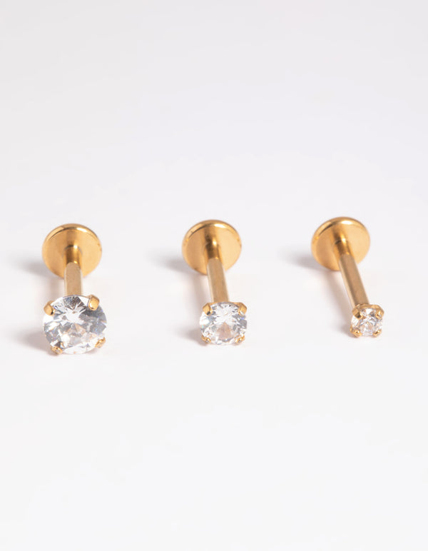 Gold Plated Titanium Threadless Cubic Zirconia Flat Back Pack