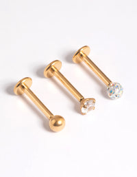 Gold Plated Titanium Threadless Cubic Zirconia Pave Flat Back Pack - link has visual effect only