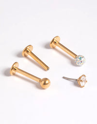 Gold Plated Titanium Threadless Cubic Zirconia Pave Flat Back Pack - link has visual effect only