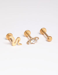 Gold Plated Titanium Threadless Cubic Zirconia Snake Flat Back Pack - link has visual effect only