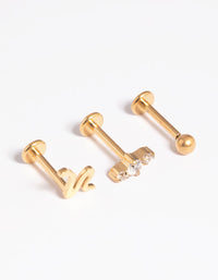 Gold Plated Titanium Threadless Cubic Zirconia Snake Flat Back Pack - link has visual effect only