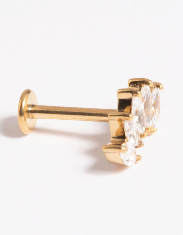 Gold Plated Titanium Threadless Crystal Marquise Flat Back