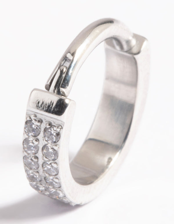 Platinum Plated Titanium Cubic Zirconia Clicker Ring