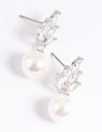 Silver Cubic Zirconia Pearl Leaf Drop Earrings - link has visual effect only