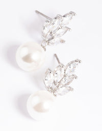 Silver Cubic Zirconia Pearl Leaf Drop Earrings - link has visual effect only