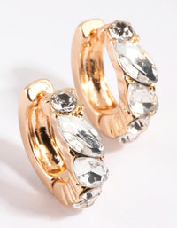 Gold Diamante Marquise Huggie Hoop Earrings - link has visual effect only