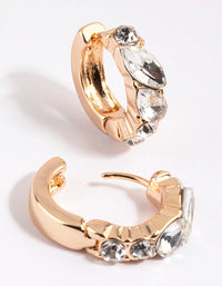Gold Diamante Marquise Huggie Hoop Earrings - link has visual effect only