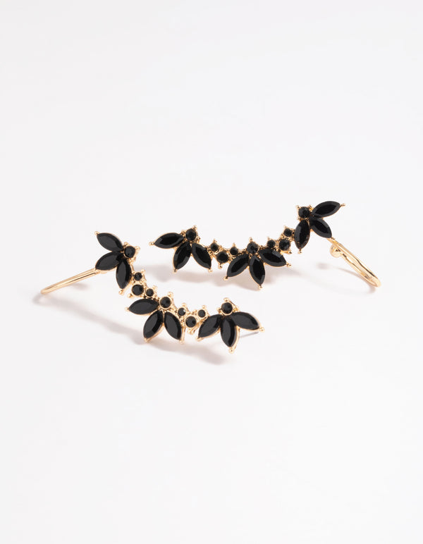 Black Diamante Leaf Ear Cuff
