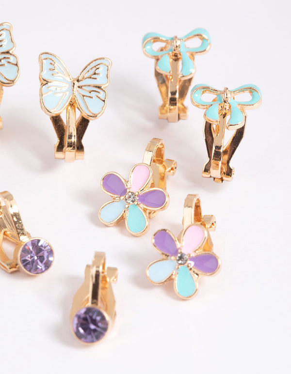 Kids Pretty Bow Clip On Earring 5-Pack