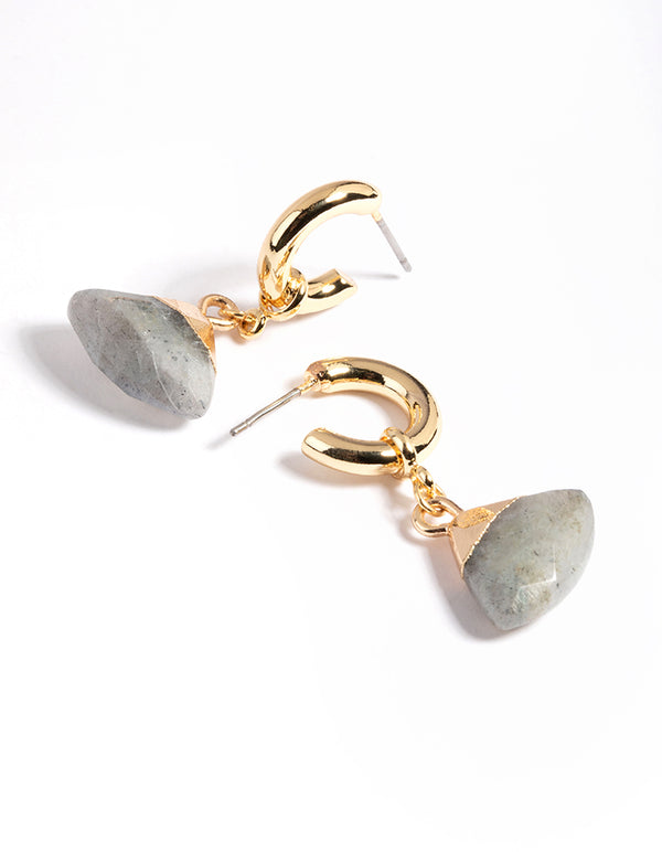 Gold Plated Labradorite Charm Hoop Earrings