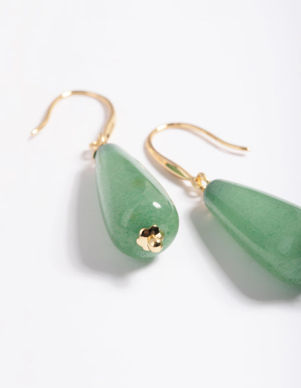 Gold Plated Green Aventurine Drop Earrings
