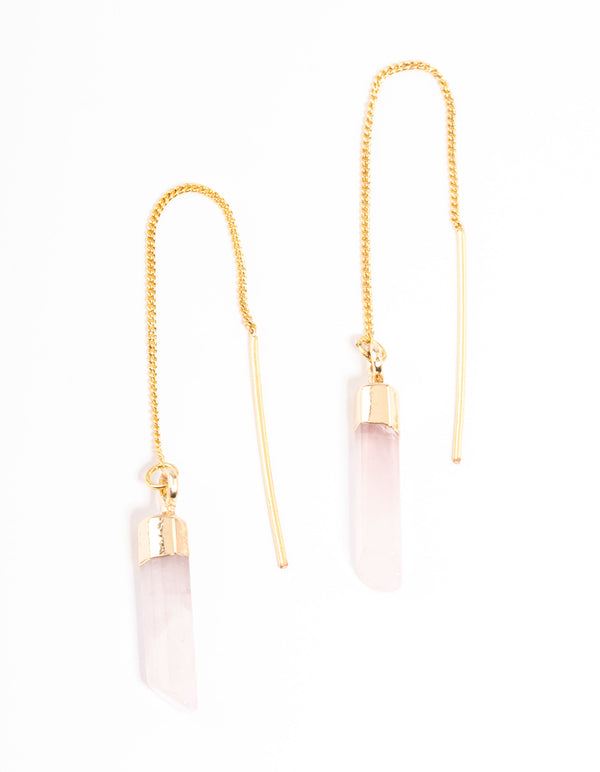 Gold Plated Rose Quartz Thread Through Earrings