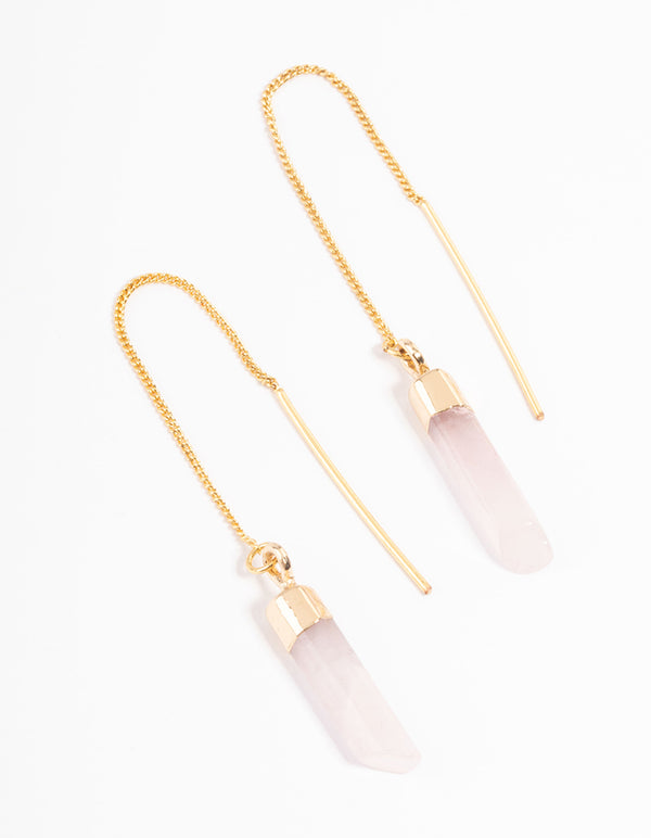 Gold Plated Rose Quartz Thread Through Earrings