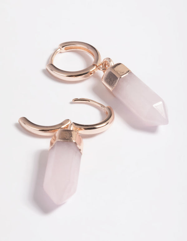 Rose Gold Plated Quartz Huggie Hoop Earrings