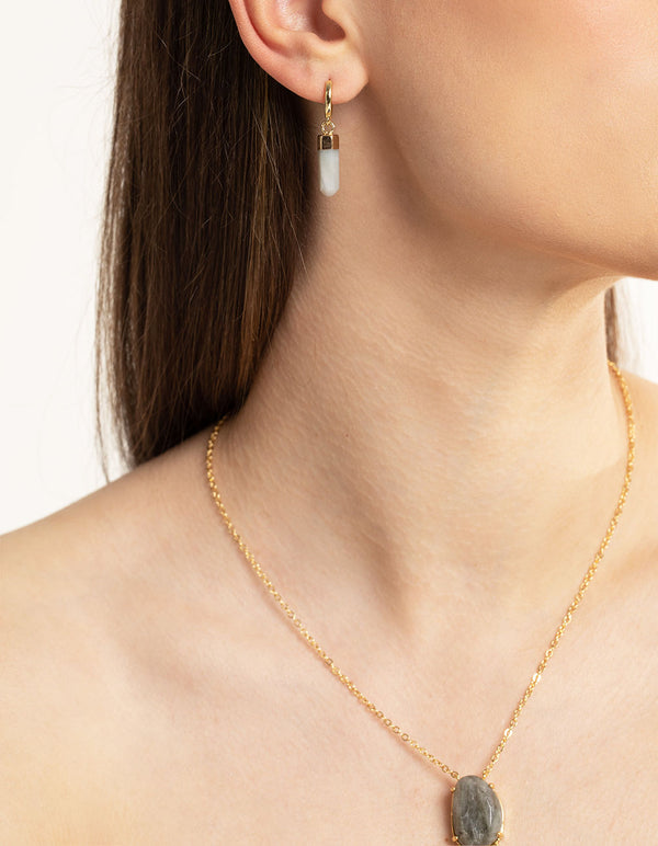 Gold Plated Amazonite Huggie Hoop Earrings