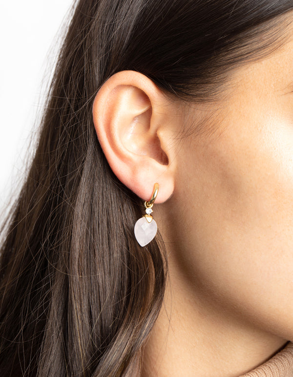 Gold Plated Cubic Zirconia & Rose Quartz Huggie Hoop Earrings