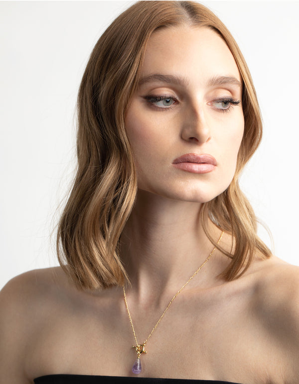 Gold Plated Amethyst Fob Necklace