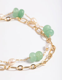 Gold Plated Green Aventurine & Freshwater Pearl Bracelet - link has visual effect only