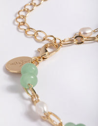Gold Plated Green Aventurine & Freshwater Pearl Bracelet - link has visual effect only
