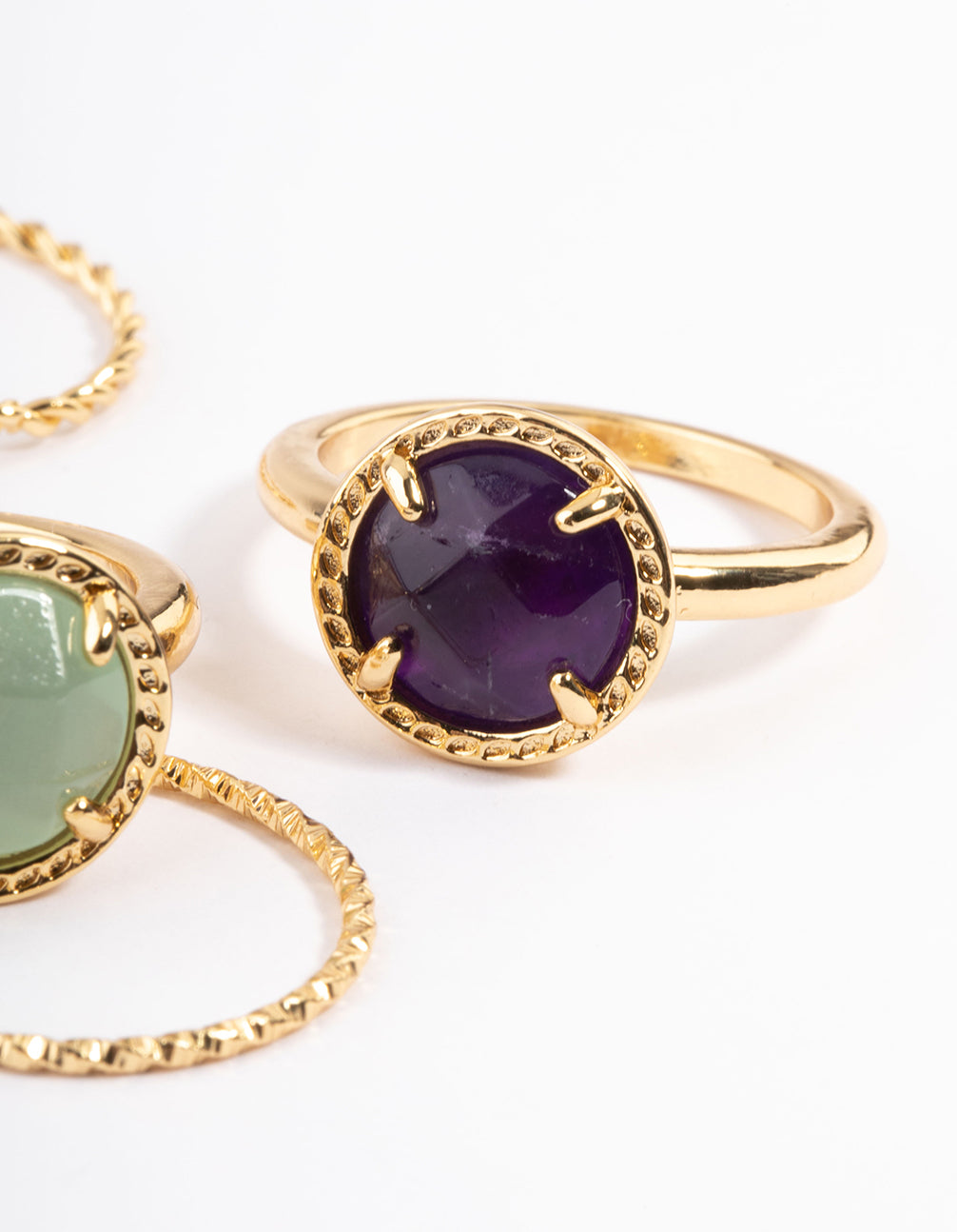 Gold Plated Semi Precious Stone Ring Stack Pack