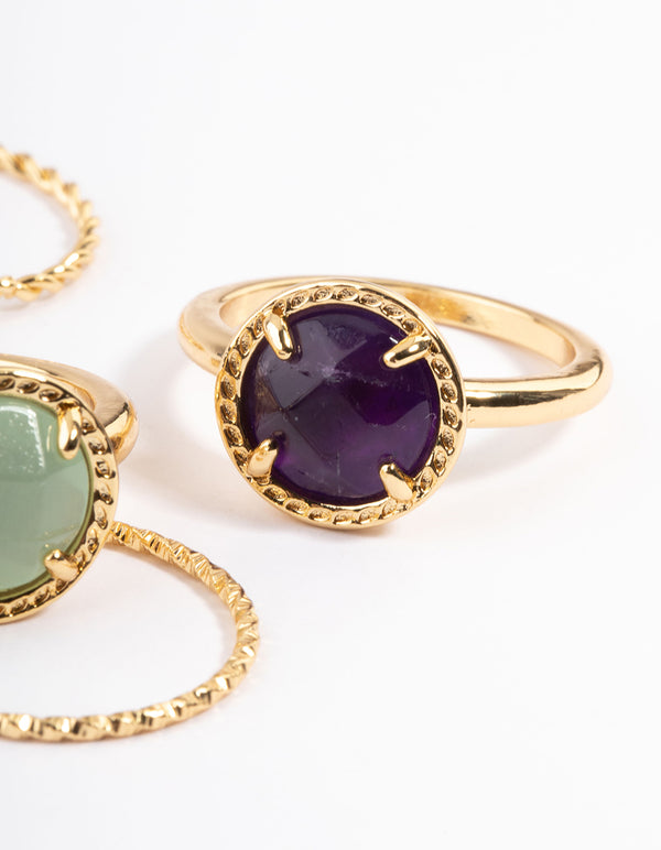 Gold Plated Semi Precious Stone Ring Stack Pack