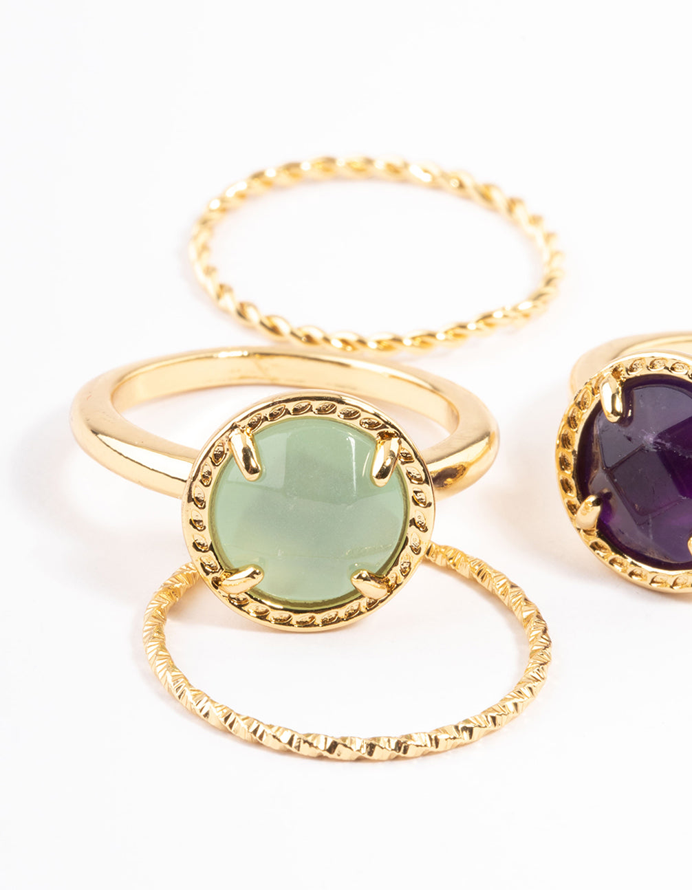 Gold Plated Semi Precious Stone Ring Stack Pack