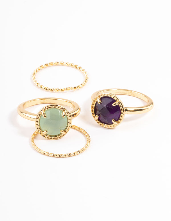 Gold Plated Semi Precious Stone Ring Stack Pack