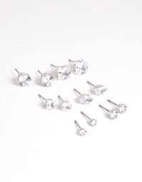 Silver Diamond Simulant Stud Earring 6-Pack - link has visual effect only