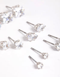 Silver Diamond Simulant Stud Earring 6-Pack - link has visual effect only