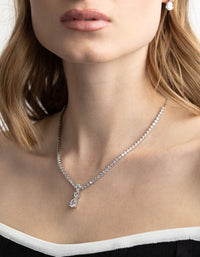Silver Diamond Simulant Necklace & Earrings Set - link has visual effect only