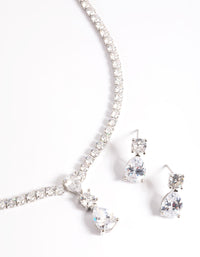 Silver Diamond Simulant Necklace & Earrings Set - link has visual effect only