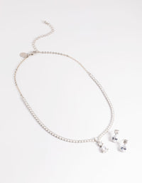 Silver Diamond Simulant Necklace & Earrings Set - link has visual effect only