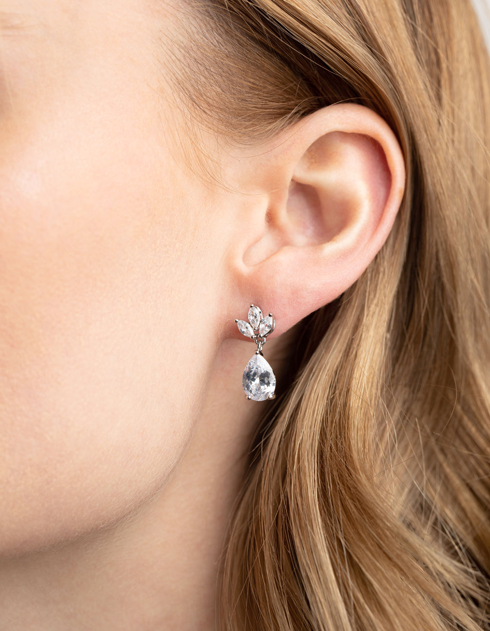 Silver Diamond Simulant Marquise Necklace & Earrings Set