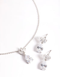Silver Diamond Simulant Marquise Necklace & Earrings Set - link has visual effect only