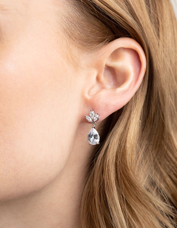 Silver Diamond Simulant Marquise Necklace & Earrings Set