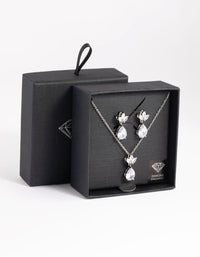 Silver Diamond Simulant Marquise Necklace & Earrings Set - link has visual effect only